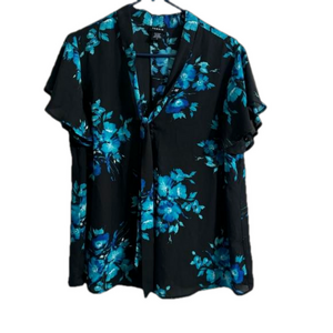 TORRID TIE NECK SHORT SLEEVE FLORAL CHIFFON TOP 0X